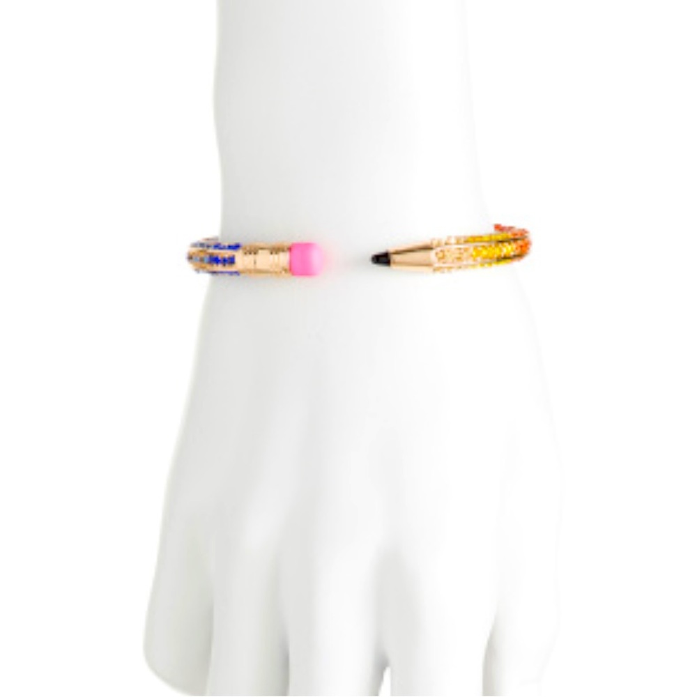 New Betsey Johnson Back to School Rainbow Glitter Pencil Bangle Bracelet - Picture 3 of 14